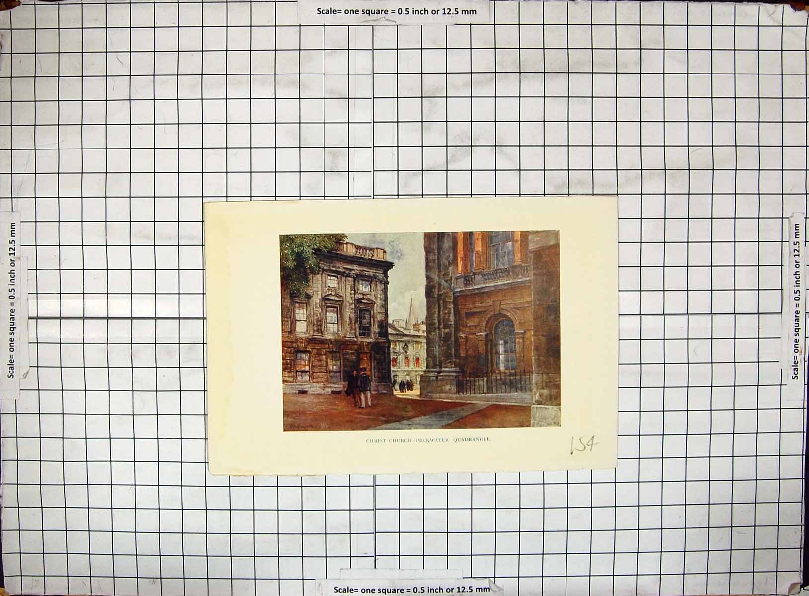 Old Antique Print Colour Christ Church Peckwater Quadrangle Architecture