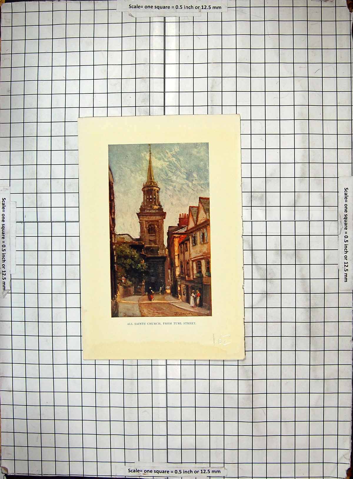 Original Old Antique Print Colour All Saints Church Turl Street