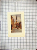 Original Old Antique Print Colour Ship Street Scene Exeter College Chapel