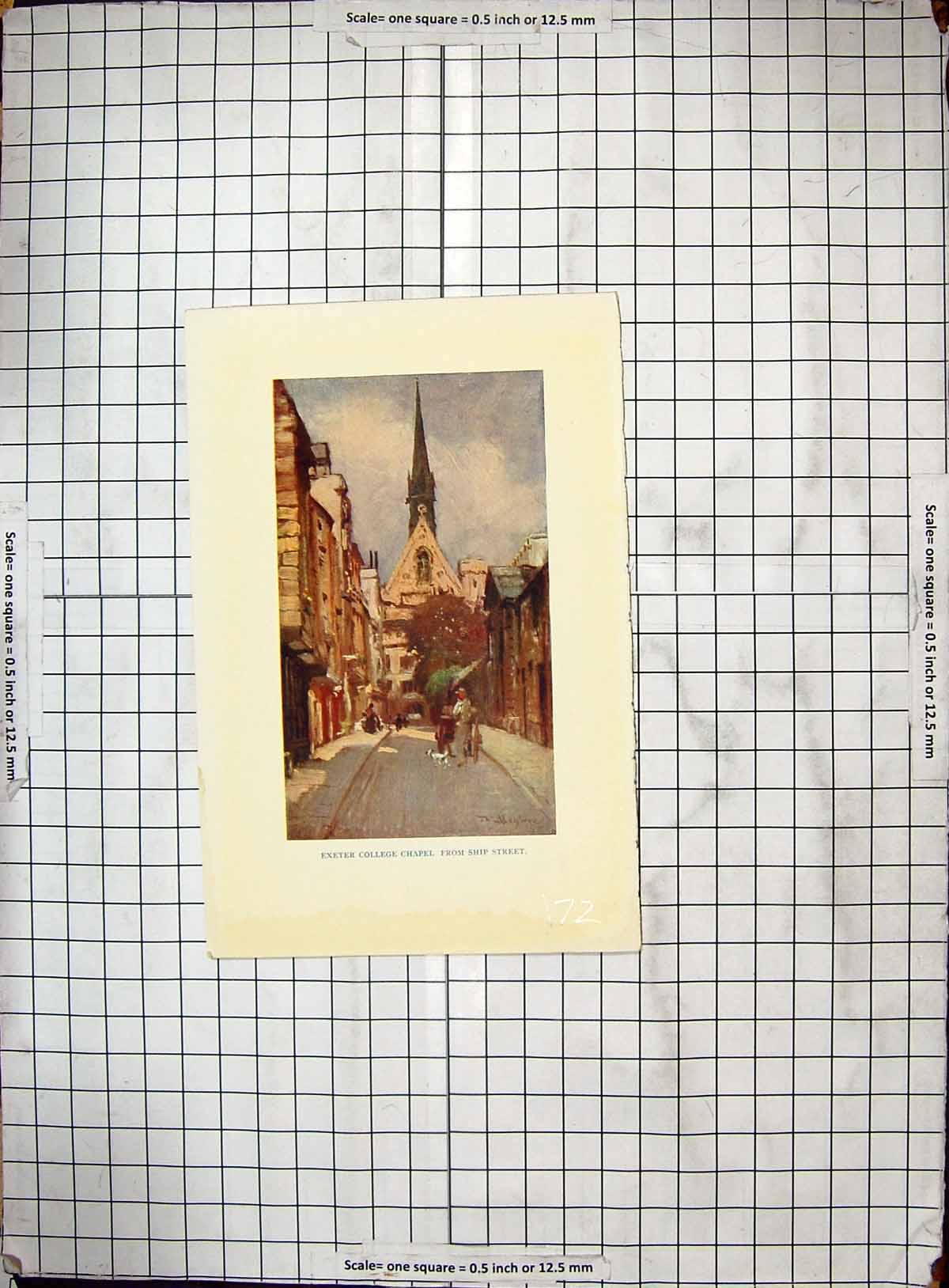 Original Old Antique Print Colour Ship Street Scene Exeter College Chapel