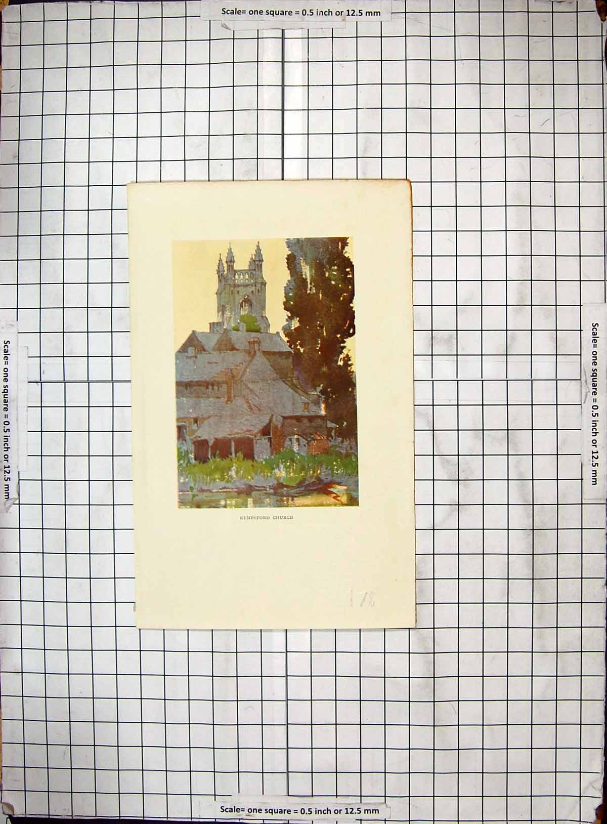 Original Old Antique Print Colour Exterior Kempsford Church Architecture 18th