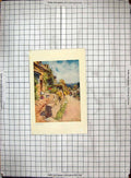 Original Old Antique Print Colour Street Scene Bourton Hill Nicholls 18th