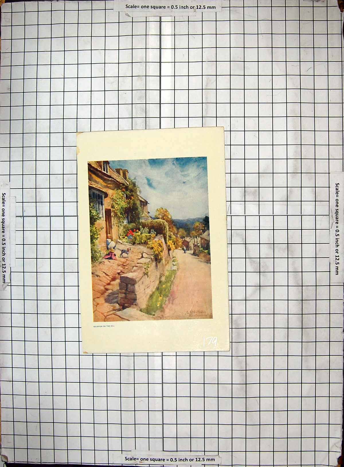 Original Old Antique Print Colour Street Scene Bourton Hill Nicholls 18th