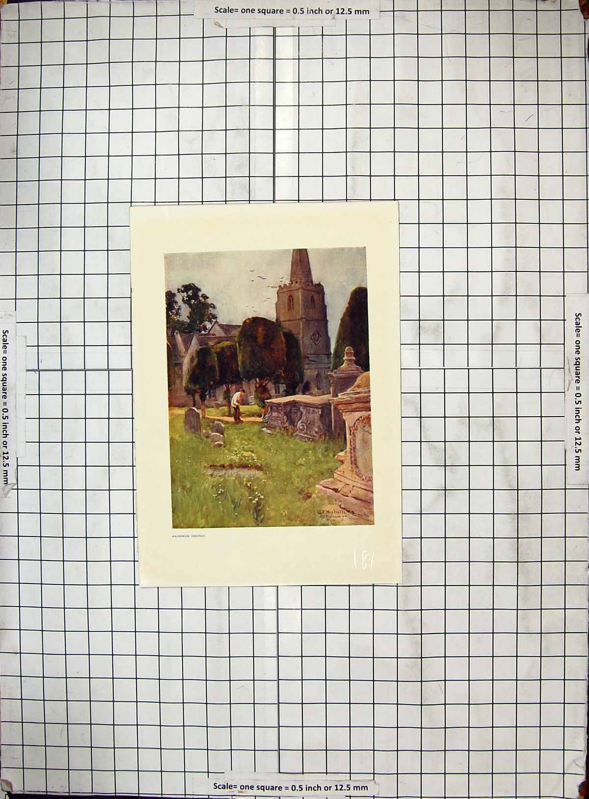 Original Old Antique Print Colour Painswick Church Architecture Napoleonic Era