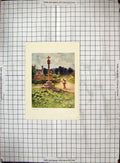 Original Old Antique Print Colour Saintbury Cross Man Scythe 19th Century