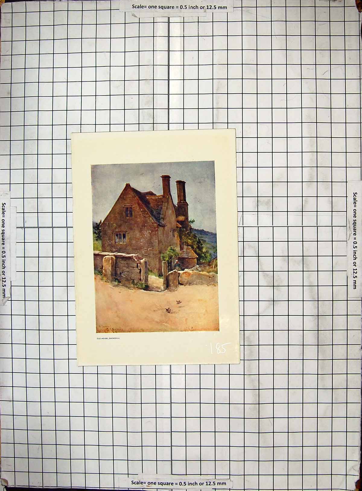 Original Old Antique Print Colour House Snowshill House 19th Century