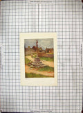 Original Old Antique Print Colour Condicote Cross Houses Birds 19th