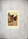 Original Old Antique Print Colour Street Scene Fairford Houses Coach Horses
