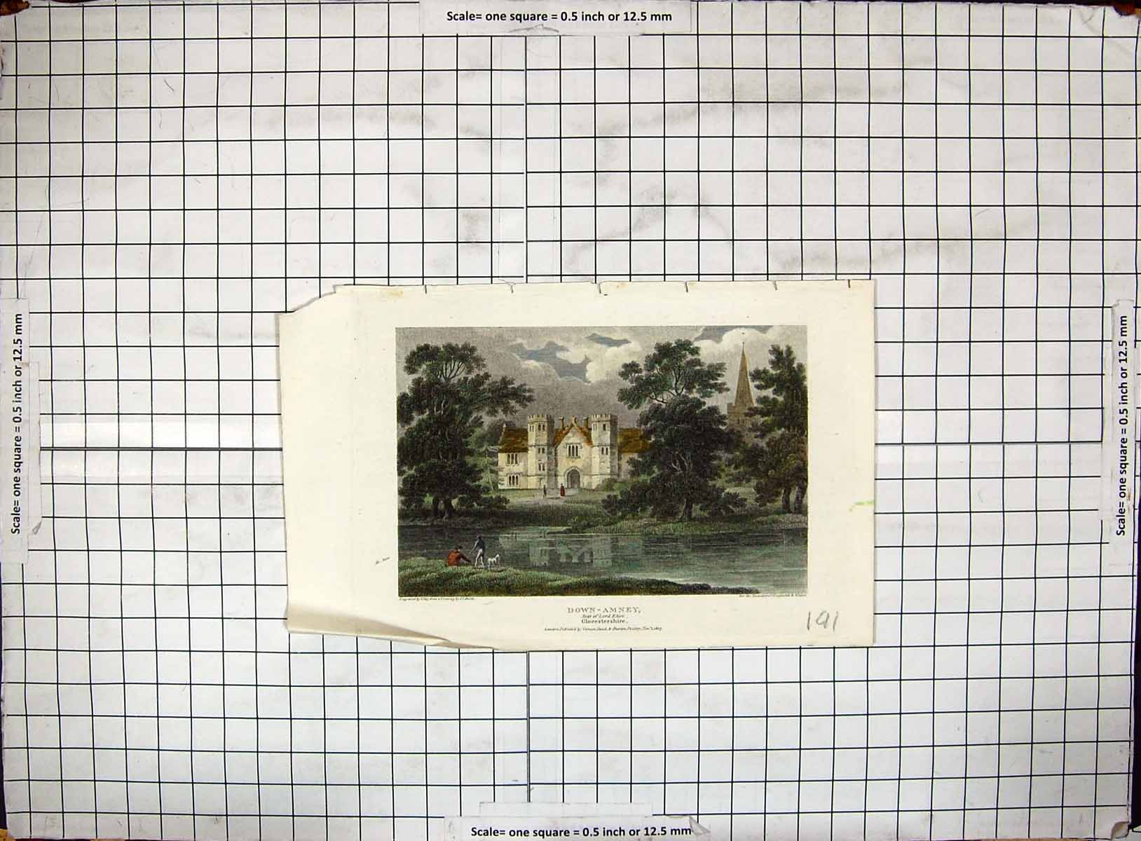 Antique Old Print Colour Engraving 1807 Down-Amney Lord Eliot Gloucestershire