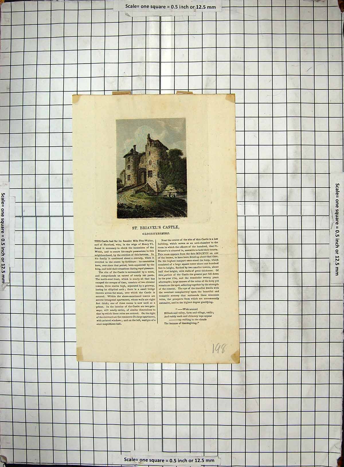 Antique Print Colour Engraving St. Briavel'S Castle Gloucestershire England