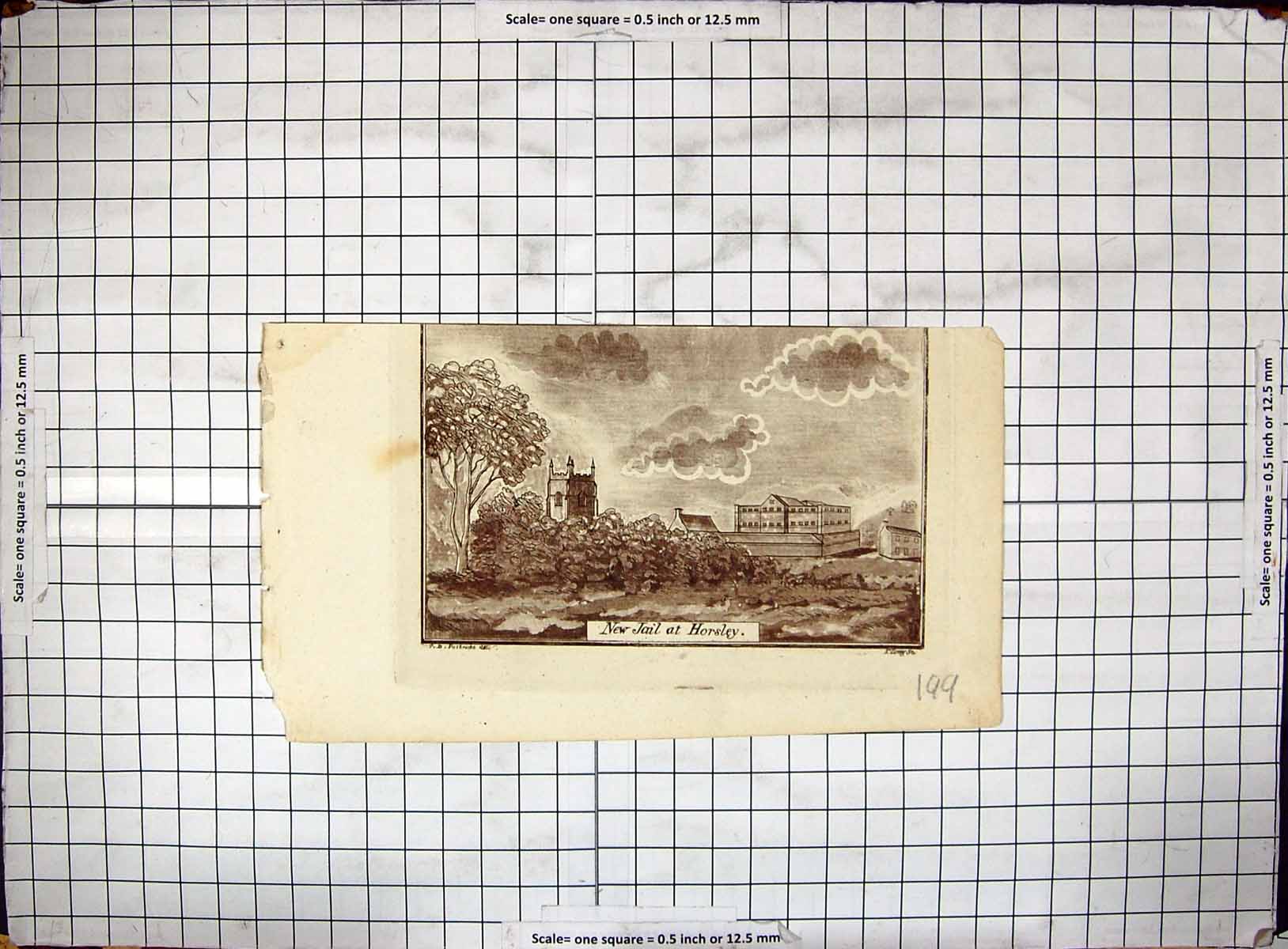 Original Old Antique Print Engraving New Jail Horsley Architecture 20th Century