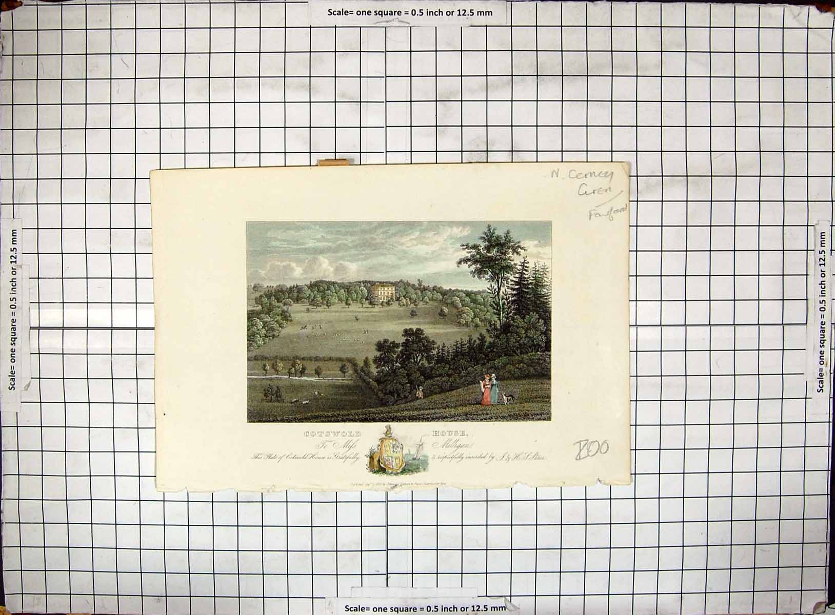 Original Old Antique Print Engraving View Cotswodl House Miss Milligan Storer