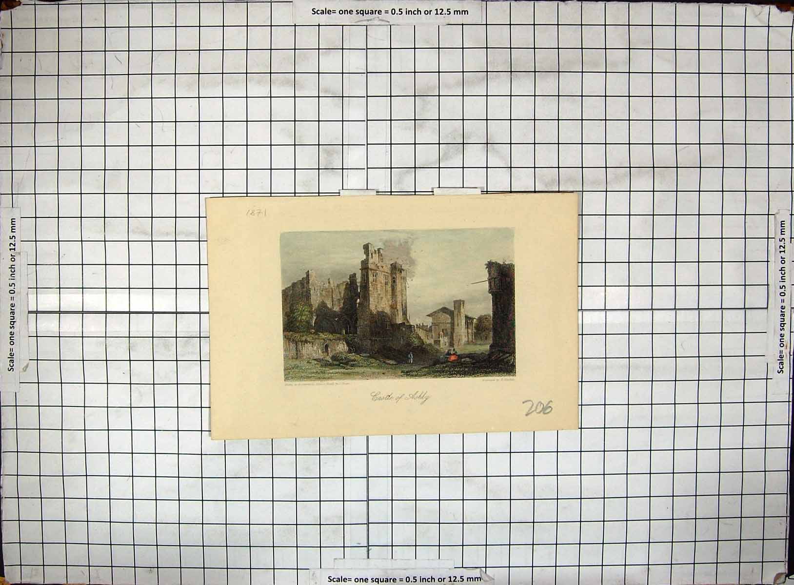 Original Old Antique Print Engraving Exterior Castle Ashby Architecture