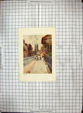 Original Old Antique Print Colour Street Scene Cirencester Church Buildings