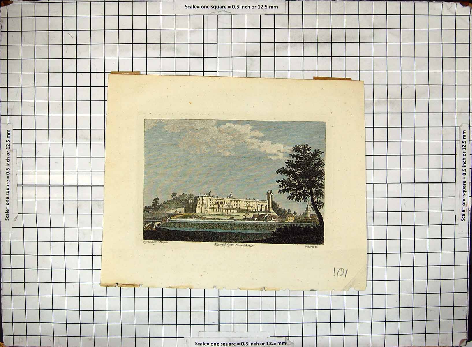 Old Engraving Hand Ed View Warwick Castle Warwickshire Godfrey Hooper