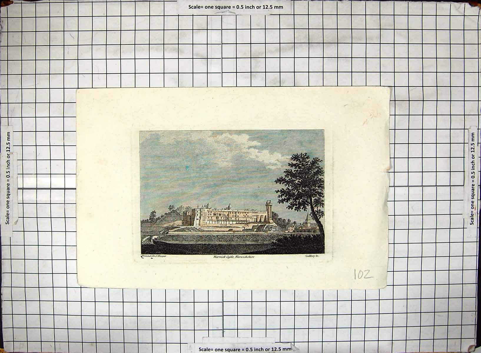 Antique Print Engraving Hand Ed Warwick Castle Warwickshire Godfrey Hooper