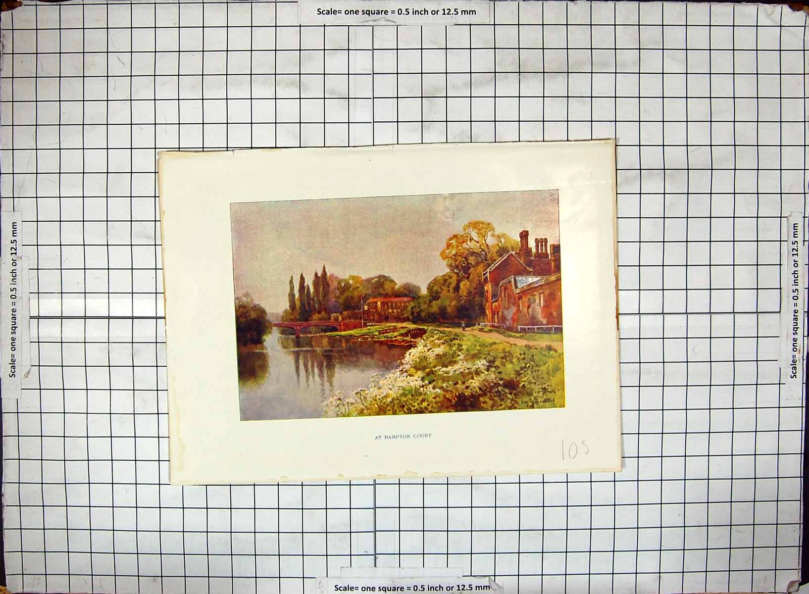 Antique Old Print Engraving Hand Coloured Hampton Court Palace Architecture