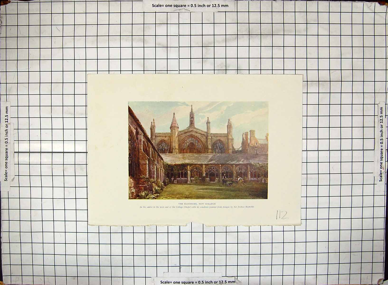 Original Old Antique Print Hand Ed Cloisters New College Chapel Joshua Reyns