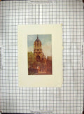 Original Old Antique Print Hand Coloured Tower Architecture