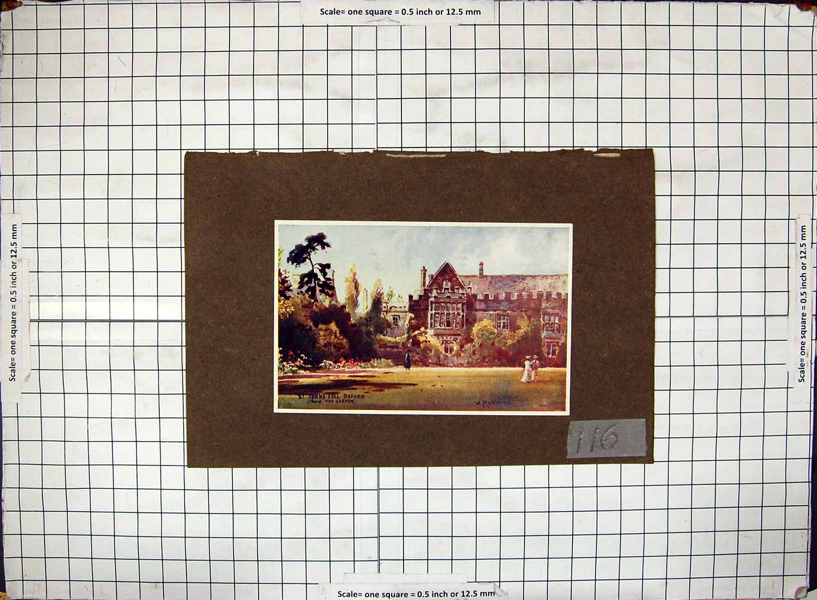 Original Old Antique Print St. John'S College Oxford Garden Scene Hand Coloured