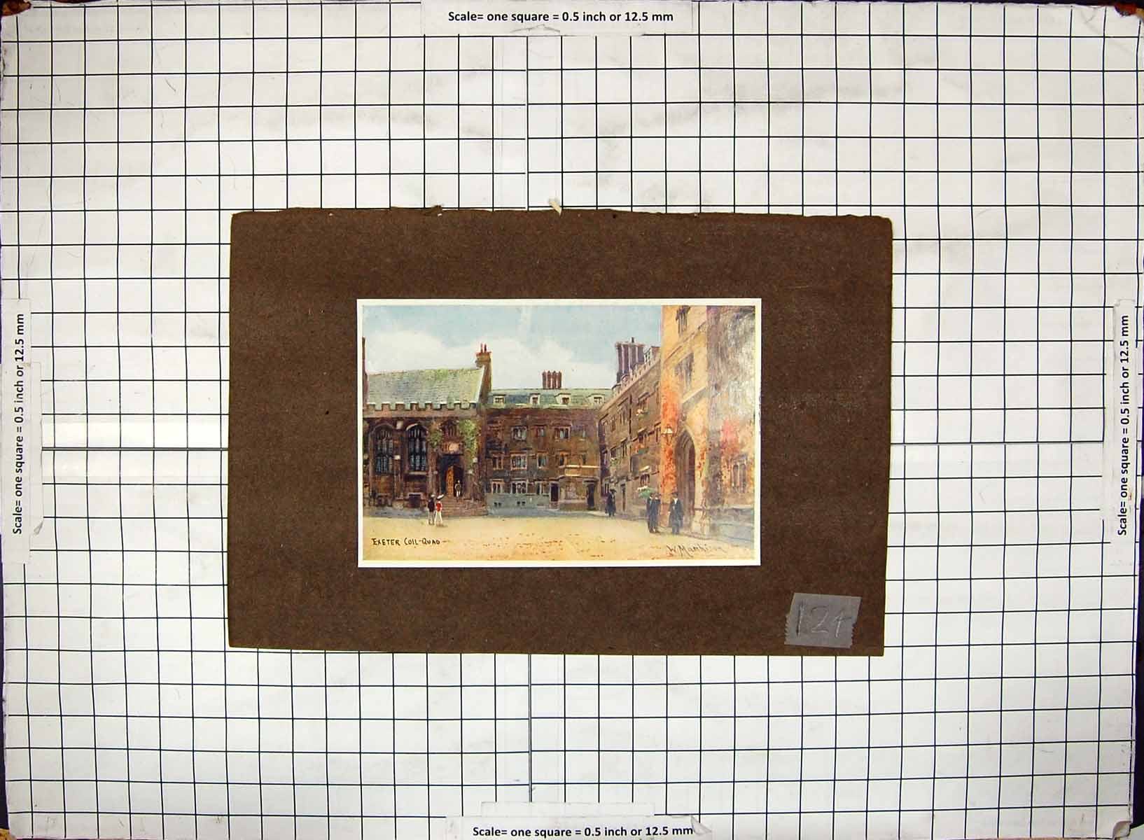 Original Old Antique Print Hand Coloured Exeter College Coil-Quad Architecture
