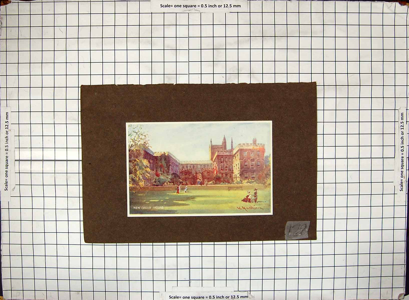 Old Antique Print Hand Coloured New College Oxford England Architecture