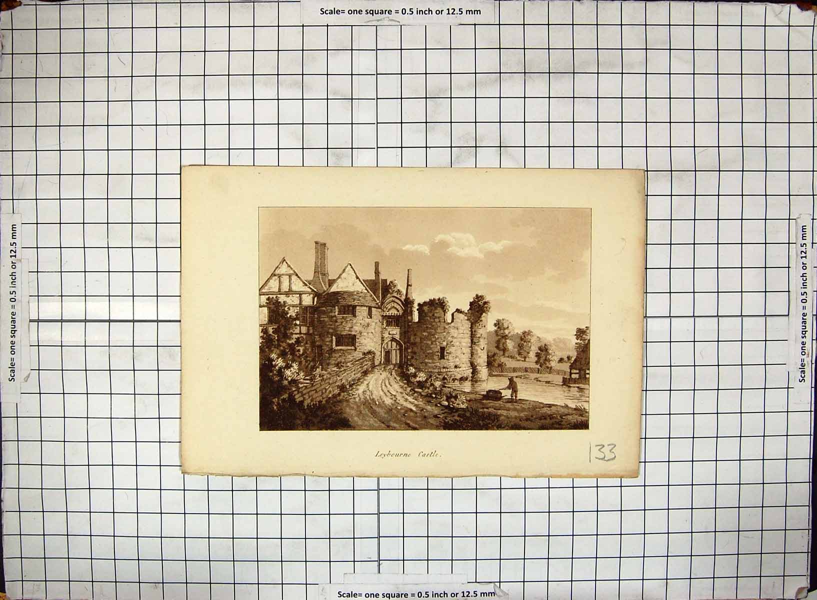 Original Old Antique Print Exterior Leybourne Castle England