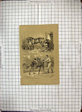 Original Old Antique Print Hunting Horse Stable Artist Man