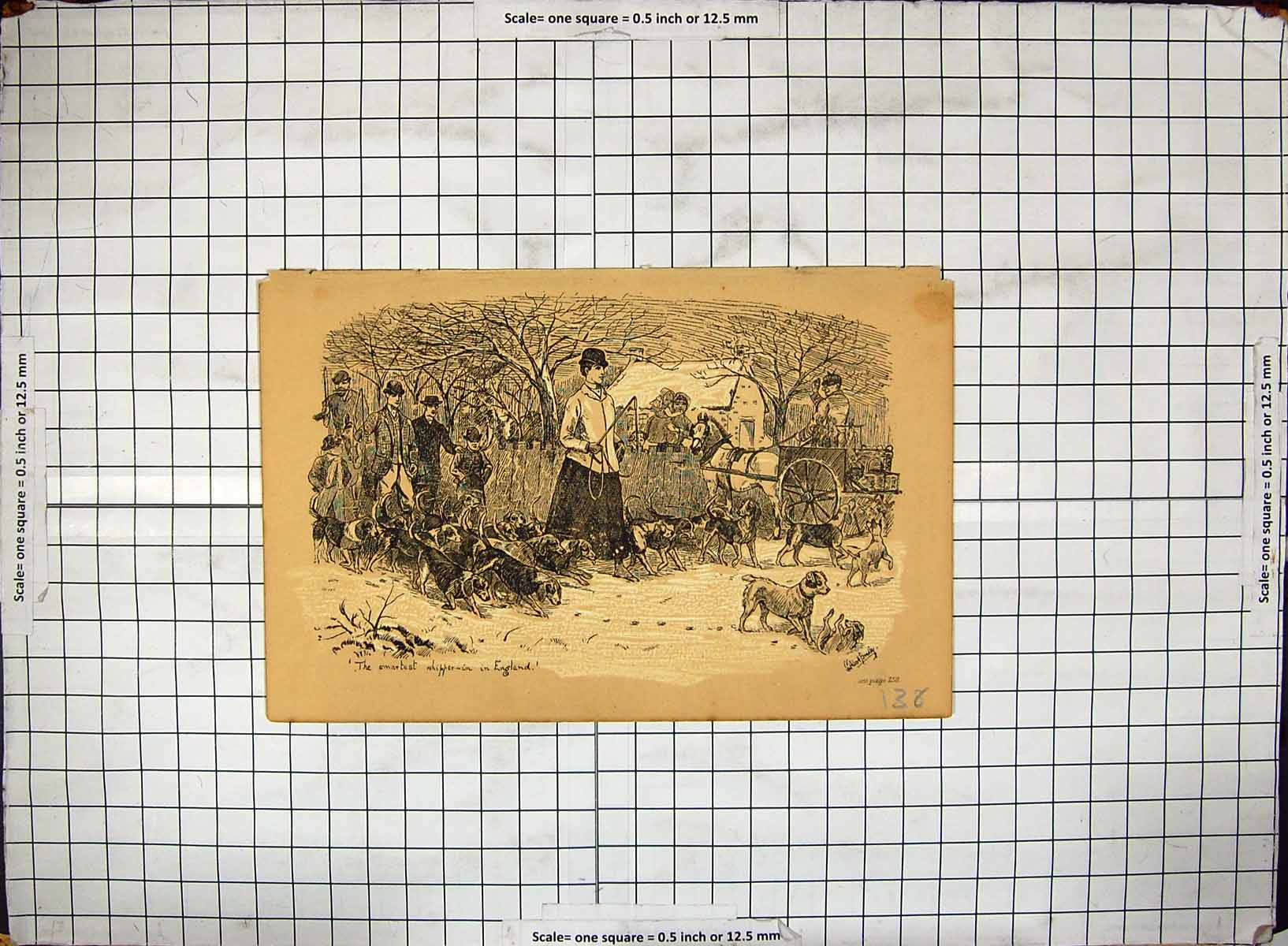 Original Old Antique Print Hunting England Horses Hounds Dogs