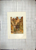 Original Old Antique Print Hand Coloured Family House Lady Flowers Garden