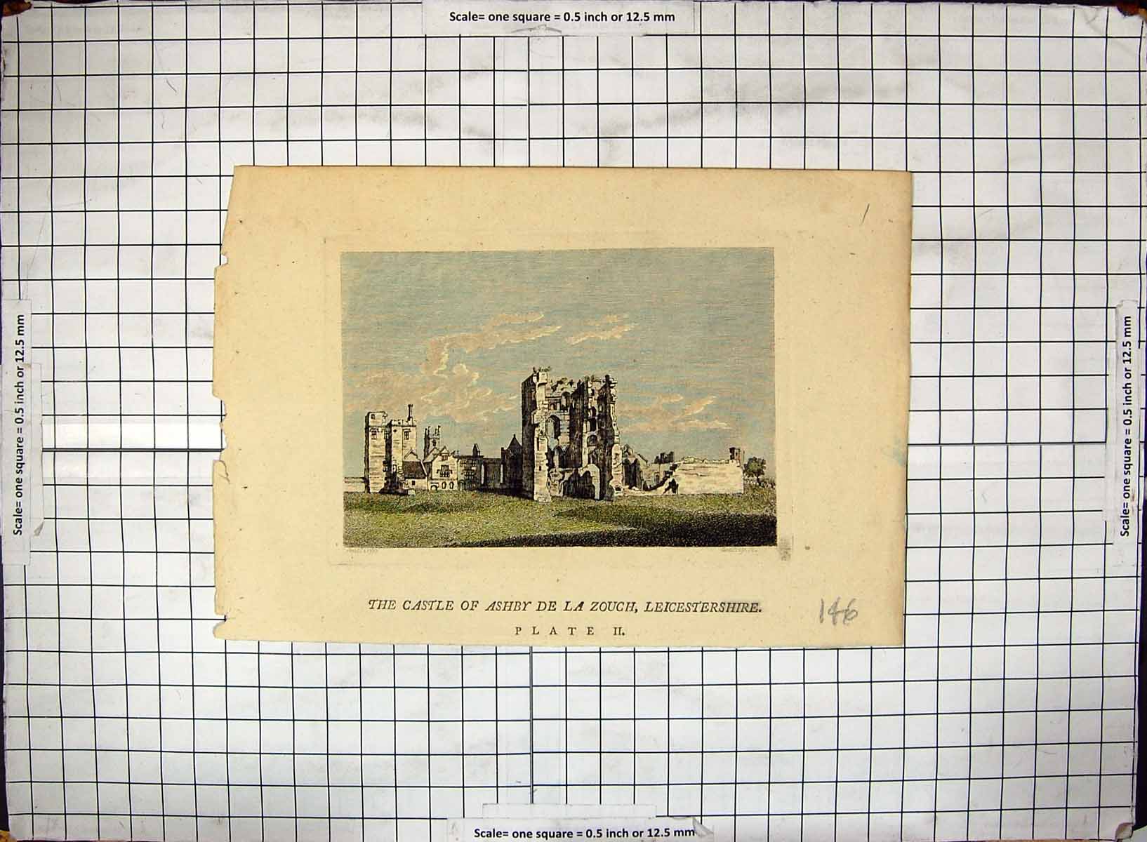 Old Antique Print Hand Coloured Castle Ashby Leicestershire 1773 Godfrey 18th