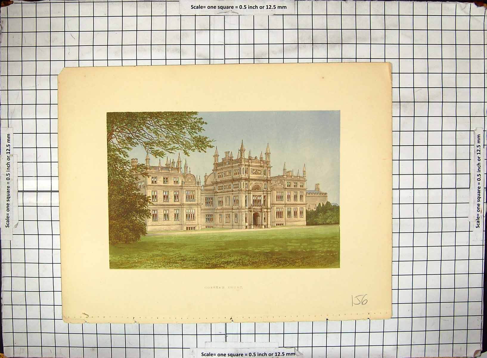 Antique Old Print Hand Ed Exterior Corsham Court Mansion House Architecture