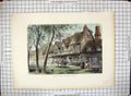 Original Old Antique Print Hand Coloured Houses Under Castle Warwick England