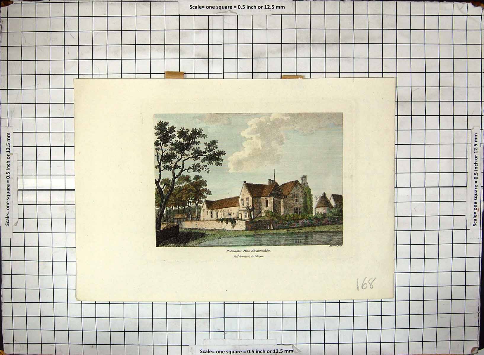 Antique Old Print 1783 Rodmarton Place Gloucestershire Hooper Hand Coloured