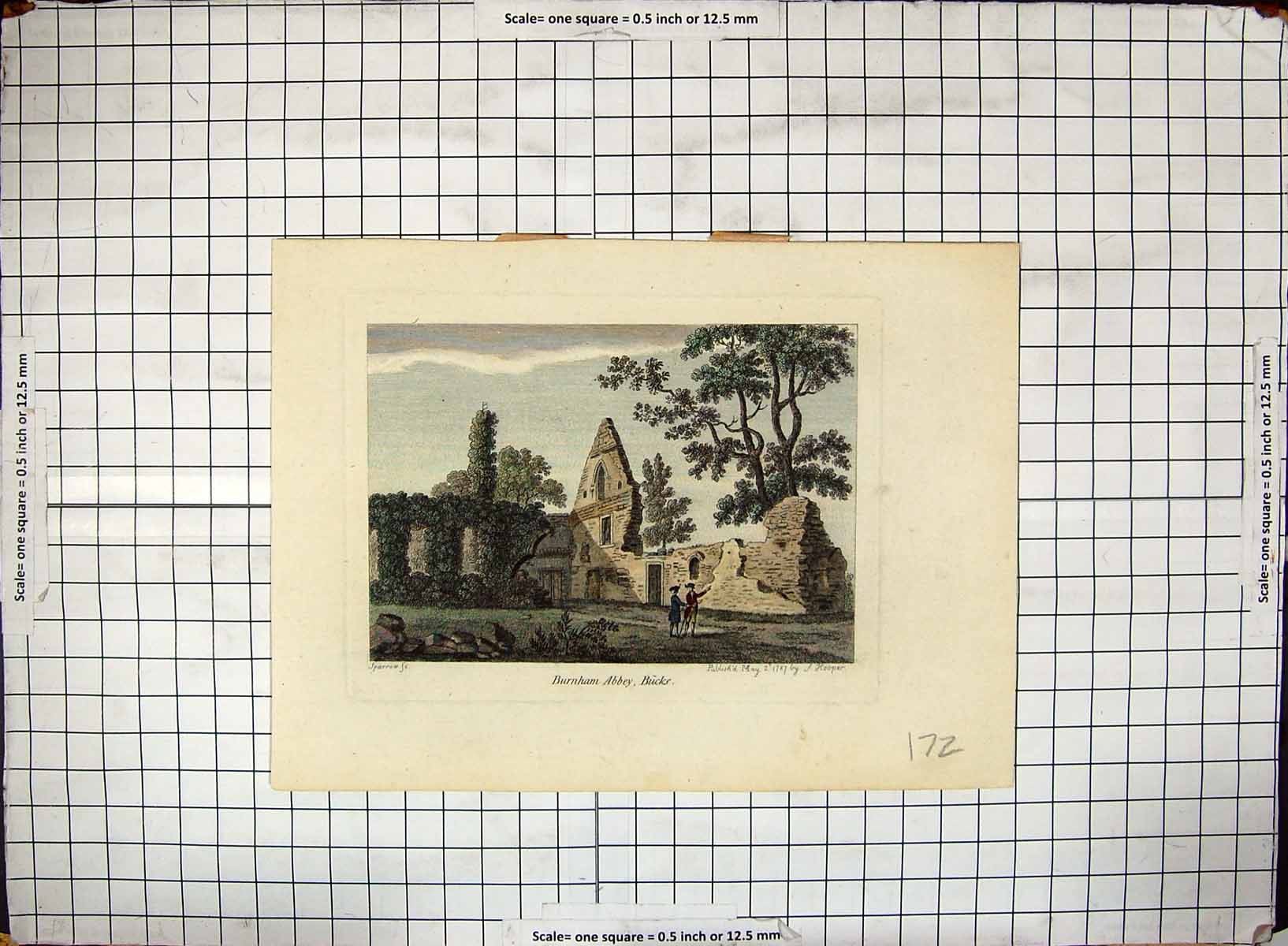 Old Antique Print Burnham Abbey Buckinghamshire 1787 Hooper Hand Coloured 18th
