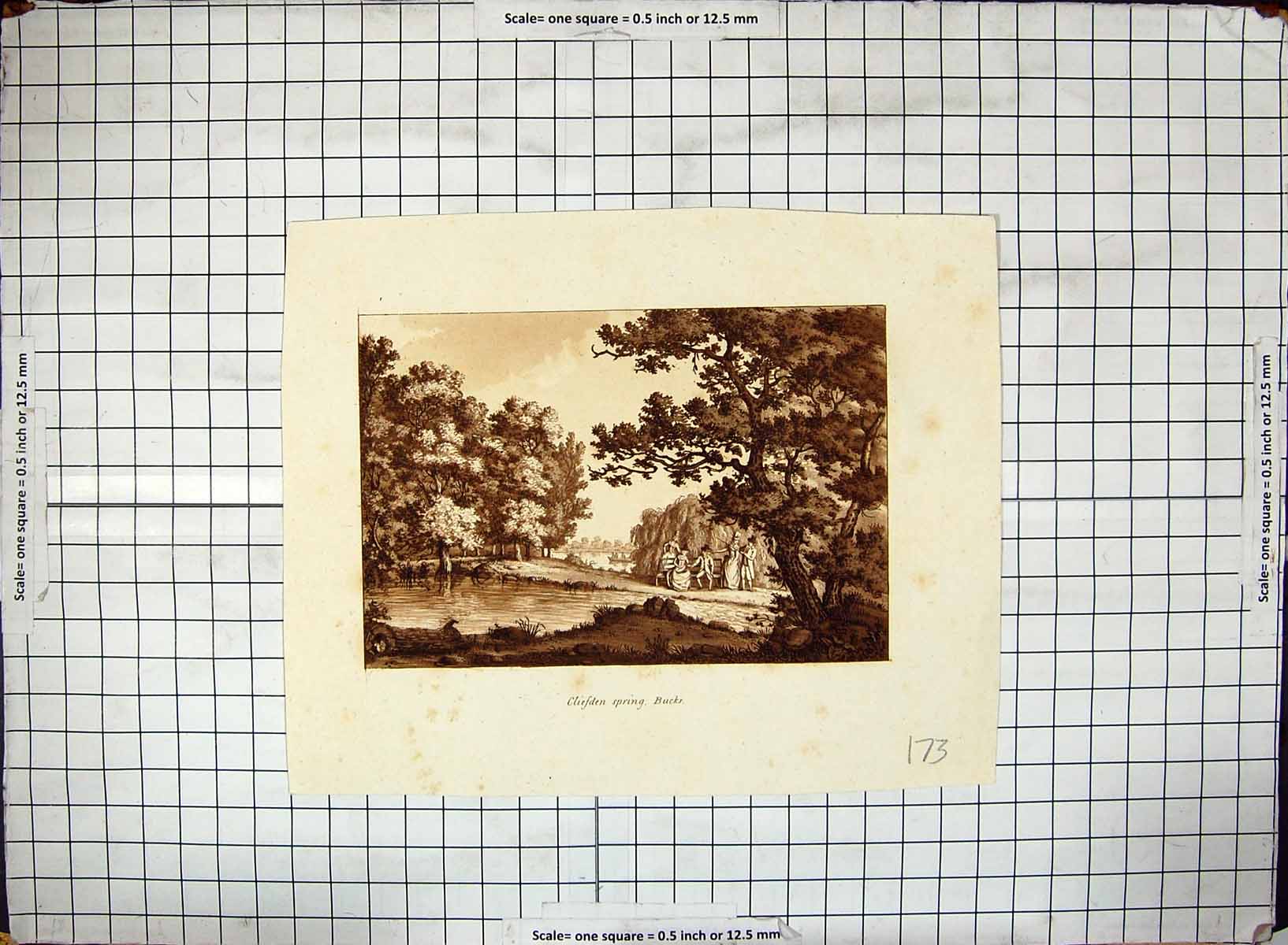 Original Old Antique Print Cliefden Spring Buckinghamshire River Trees