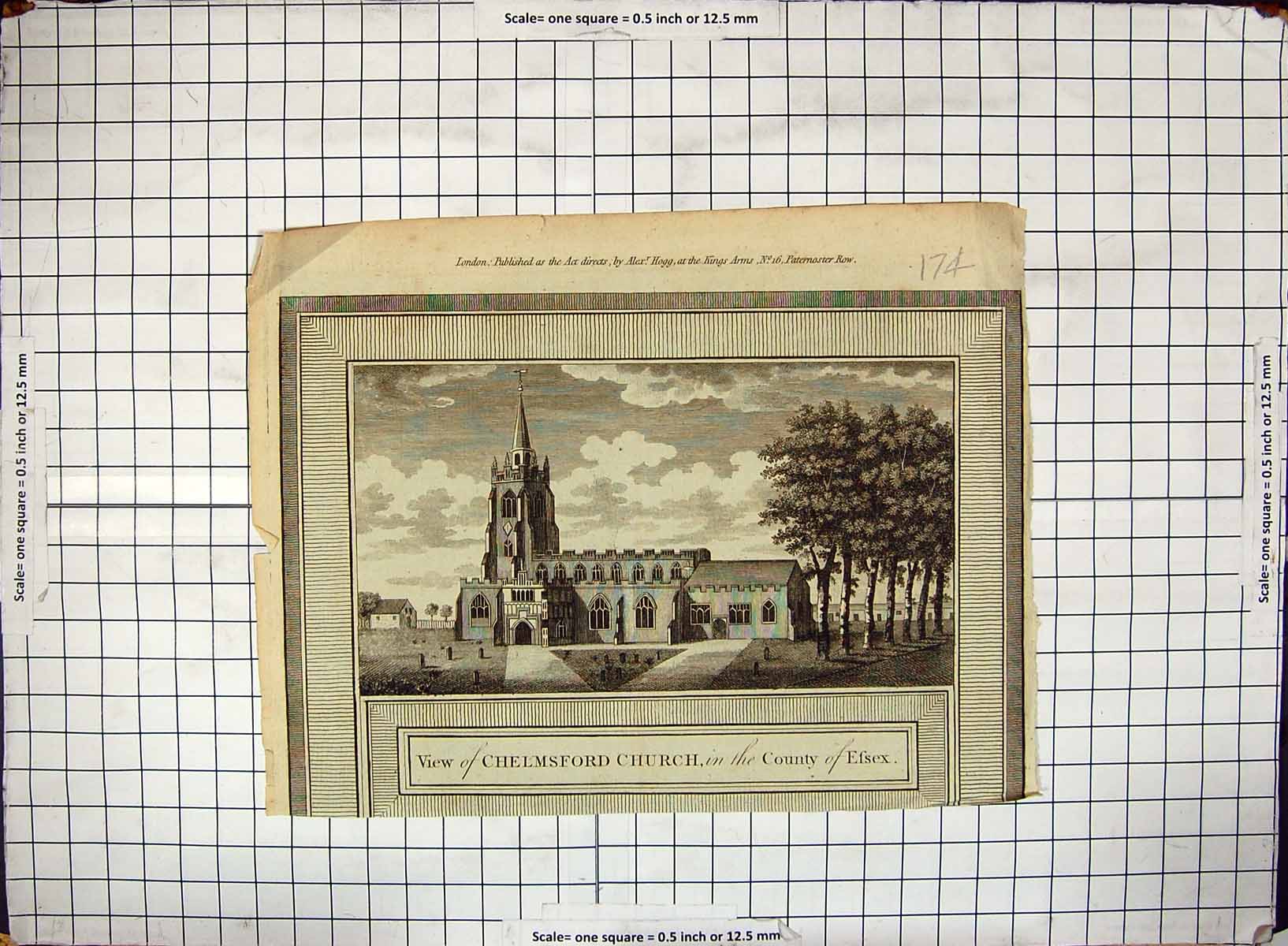 Original Old Antique Print View Chelmsford Church Essex England Architecture