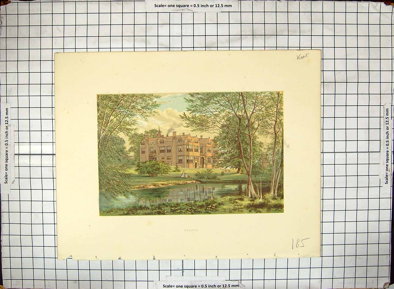 Original Old Antique Print Hand Coloured Exterior View Franks Mansion House