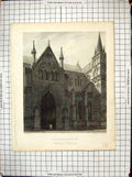 Old Print 1814 North Porch Salisbury Cathedral Engraving Nash Hawksworth 19th