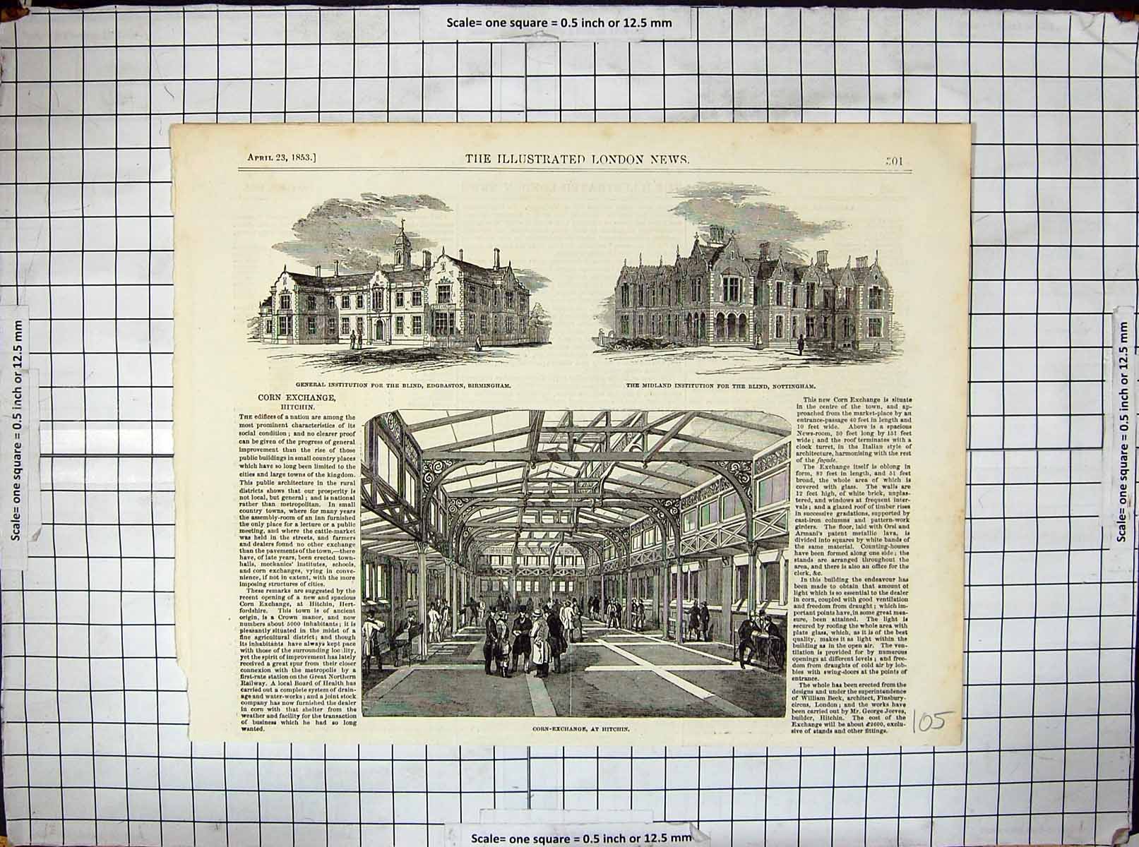 Old 1853 Corn Exchange Hitchin Blind Institution Nottingham Birmingha Victorian