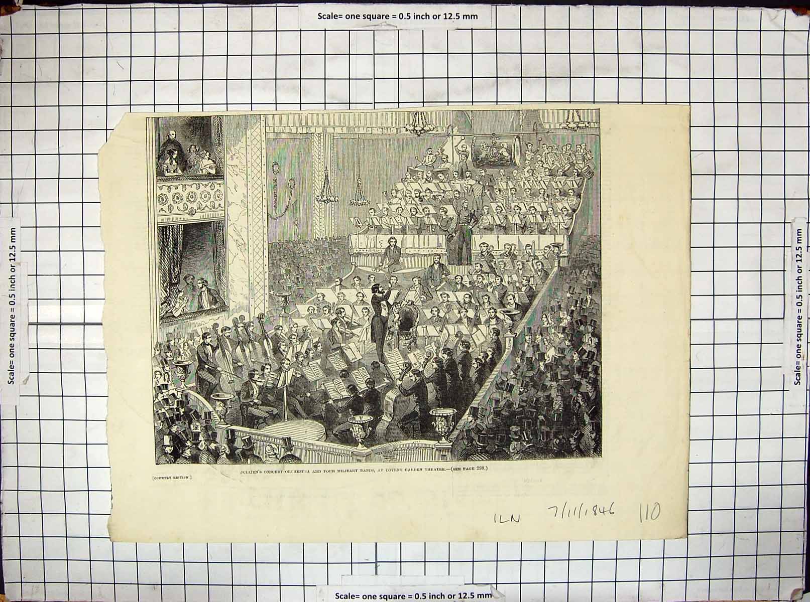 Old Print 1846 Jullien'S Concert Orchestra Military Bands Covent Theatre 19th
