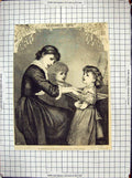 Antique Old Print 1878 Christmas Scene Morning Music Piano Children Mother 19th