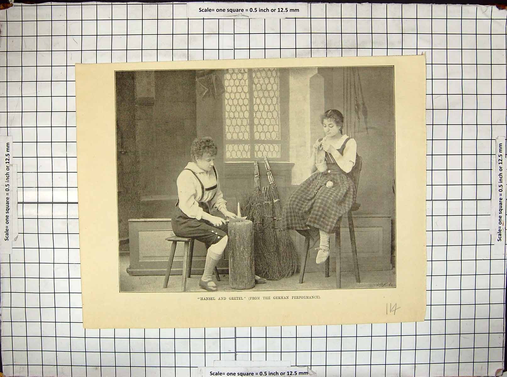 Original Old Antique Print Photograph Hansel Gretel German Theatre Scene Actors