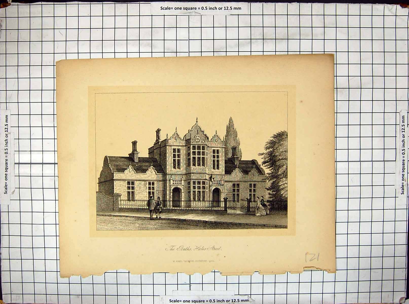 Antique Print 1865 Architecture Bath'S Hales Street Fred Coventry Engraving