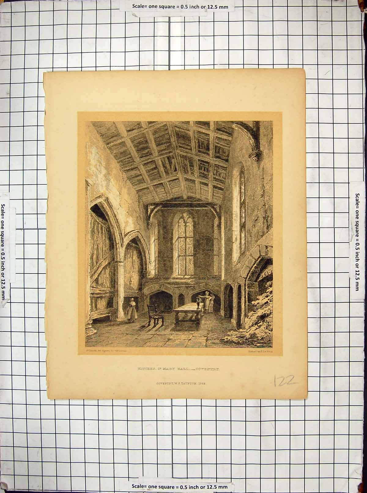 Old 1869 Interior Kitchen St. Mary Hall Coventry Keux Baynes Taunton Victorian