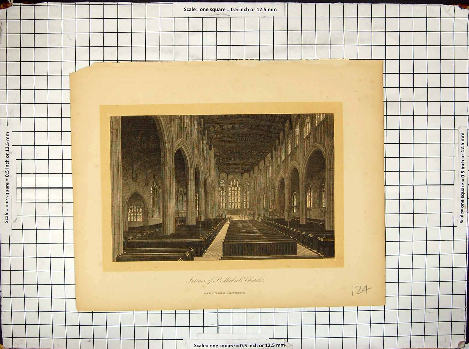 Antique Old Print 1869 Interior St. Michael'S Church Fred Taunton Coventry 19th