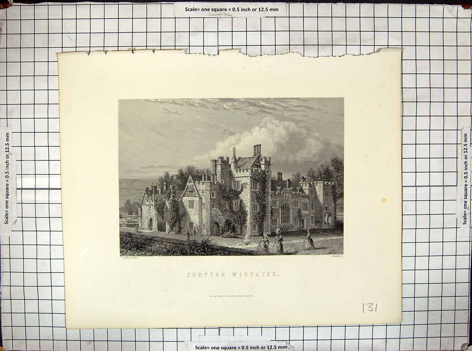 Original Old Antique Print View Compton Winyates Engraving Herbert Saddler