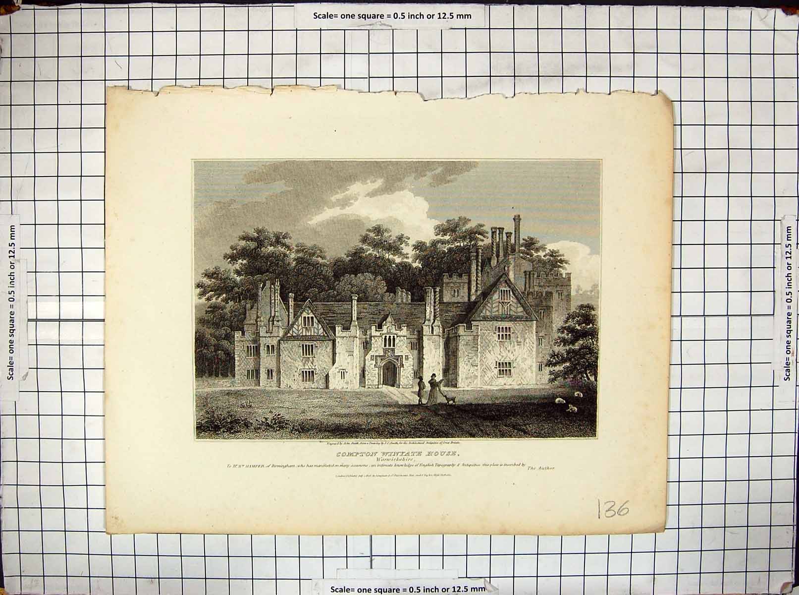 Antique Old Print Exterior Compton Winyate House Warwickshire Smith Hamper