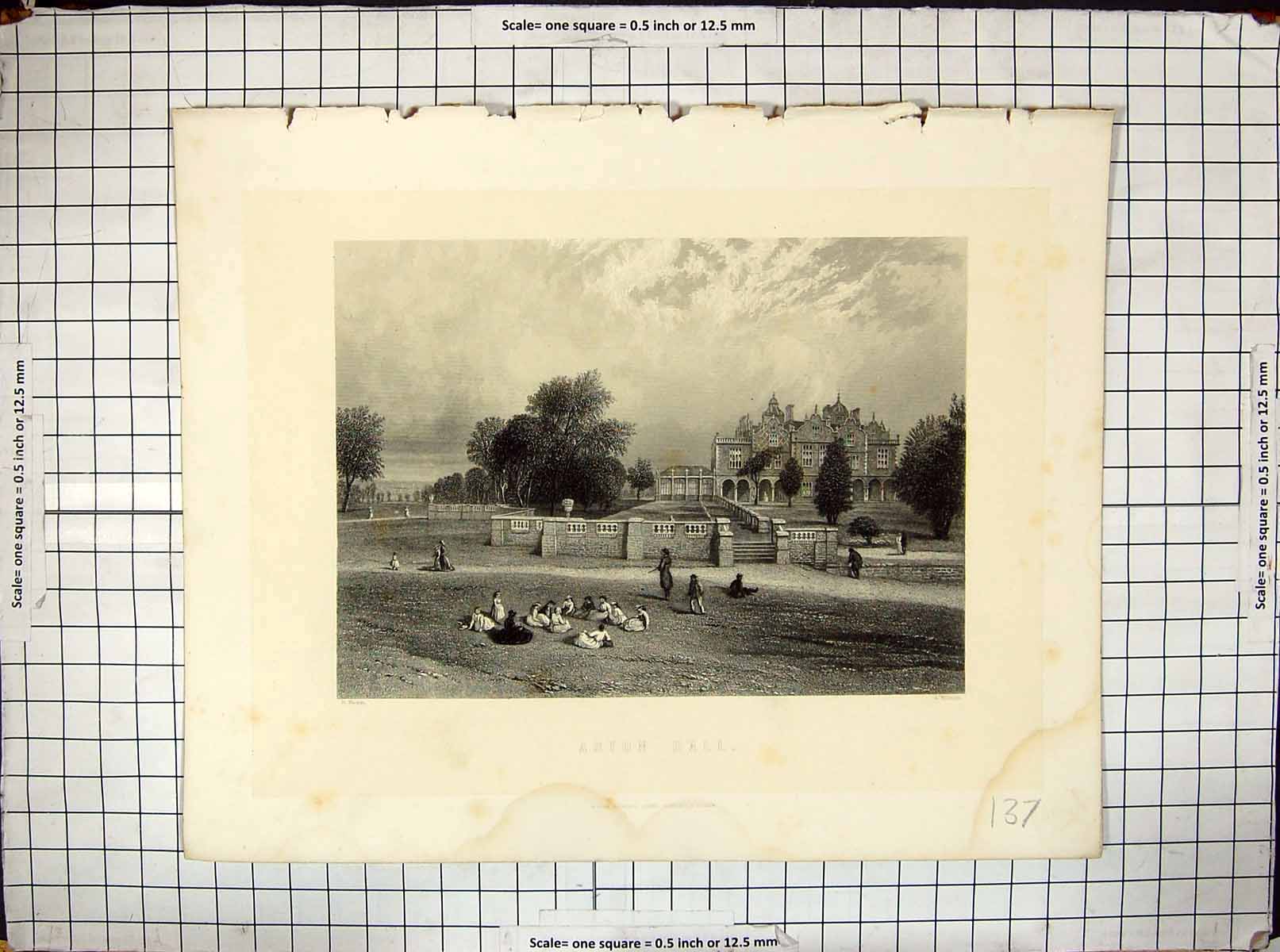 Old Print Exterior View Aston Hall Engraving Warren Willmore Architecture