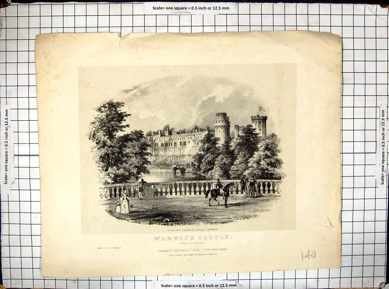 Antique Print Exterior Warwick Castle Architecture Engraving Stone Brandard